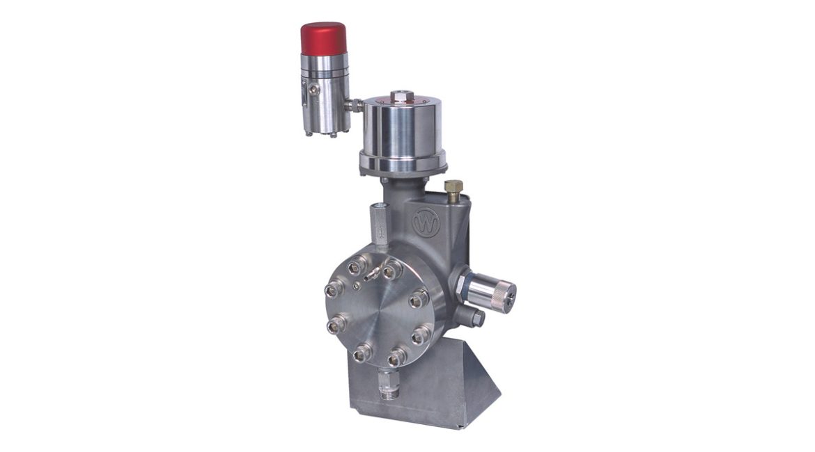 The WILROY is a pneumatic-hydraulically actuated diaphragm pump designed for high pressure chemical injection used in applications where the media needs to be isolated by a TFE diaphragm. Can be used for a variety of high-pressure process applications.